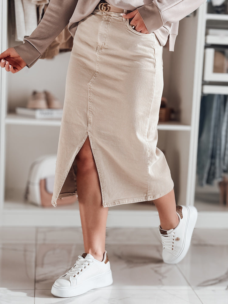 Džinsinis rusvas sijonas su skeltuku Midiway