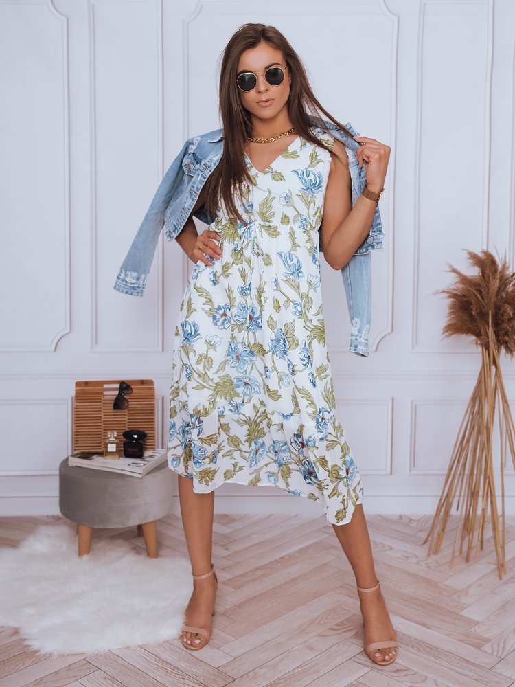 Akcija Moteriška balta su mėlynomis gėlėmis suknelė Balu