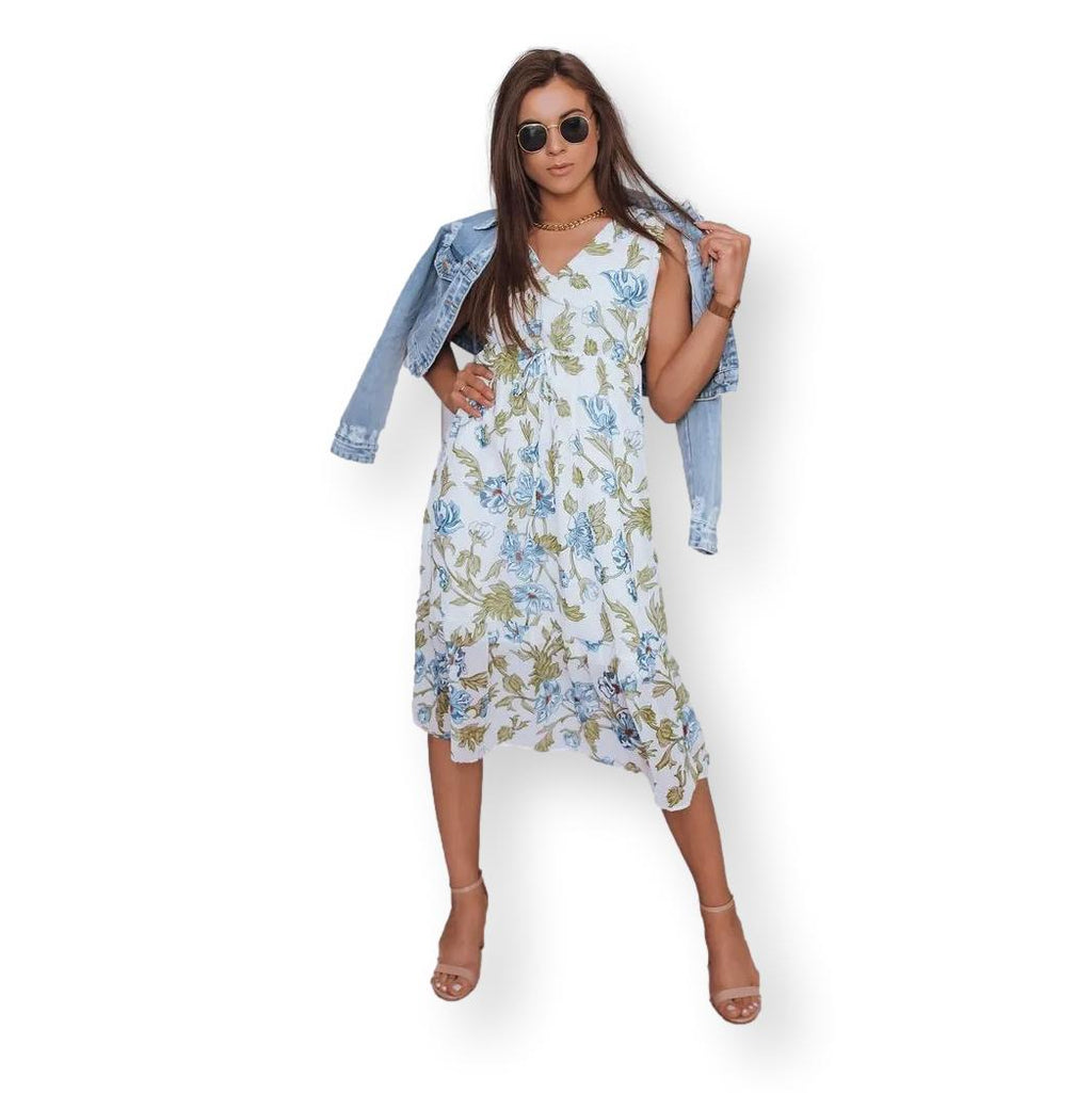 Akcija Moteriška balta su mėlynomis gėlėmis suknelė Balu